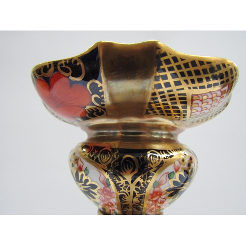 6227 - A pair of Royal Crown Derby 1128 Imari pattern candlesticks, 27cm tall   (C)