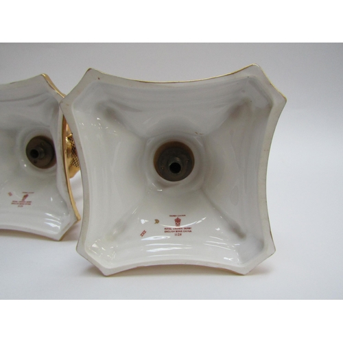 6227 - A pair of Royal Crown Derby 1128 Imari pattern candlesticks, 27cm tall   (C)