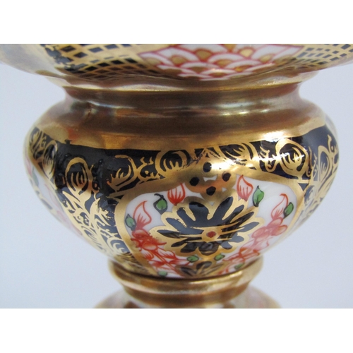 6227 - A pair of Royal Crown Derby 1128 Imari pattern candlesticks, 27cm tall   (C)