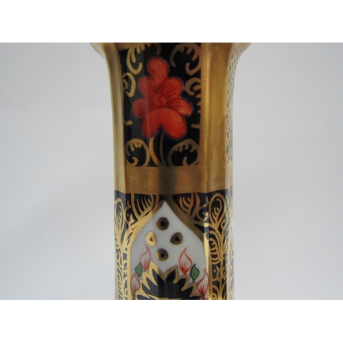 6227 - A pair of Royal Crown Derby 1128 Imari pattern candlesticks, 27cm tall   (C)