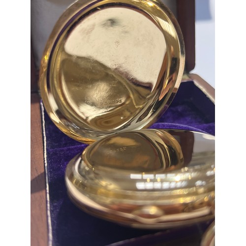 6244 - A late 19th / early 20th Century 18K gold quarter repeating hunter cased pocket watch, Arabic enamel... 