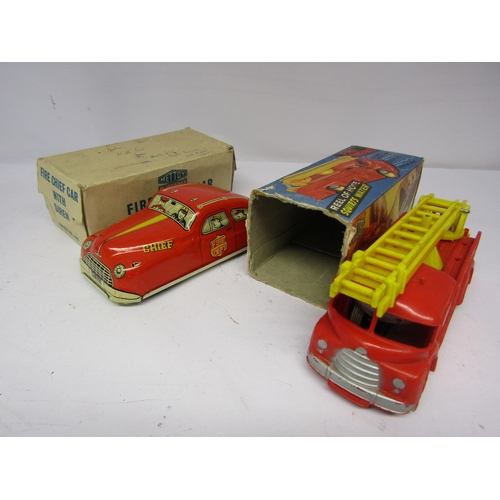 7088 - Two boxed Mettoy friction drive vehicles to include 3322 tinplate Fire Chief Car With Siren and 725 ... 