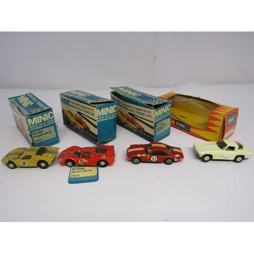 7050 - A collection of Triang Minic Motorways slot racing items including boxed M1576 Ferrari 500 Superfast... 