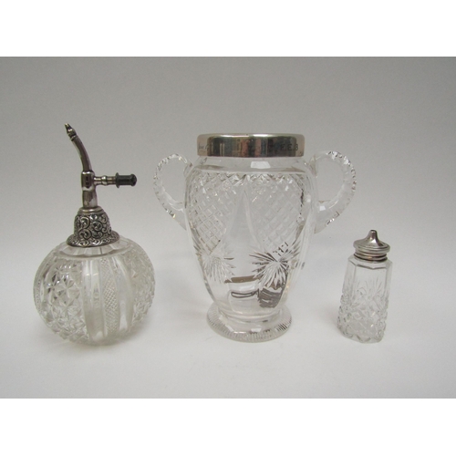 6072 - Silver topped vase, pepperette, atomiser and miniature sword (4) tallest 17cm