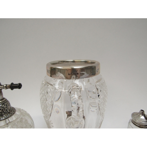 6072 - Silver topped vase, pepperette, atomiser and miniature sword (4) tallest 17cm