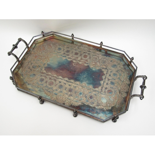6105 - An impressive Walker & Hall silver plated galleried tray of octagonal form with engraved border, 60c... 
