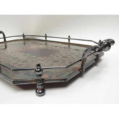 6105 - An impressive Walker & Hall silver plated galleried tray of octagonal form with engraved border, 60c... 