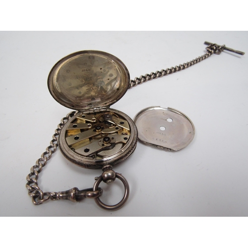 6255 - A Continental Silver fob Watch and Silver Watch Chain