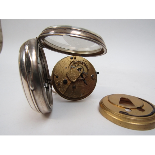 6256 - A Chester Silver pocket watch dated 1857, fusee movement with silver watch chain.  Polished silver d... 