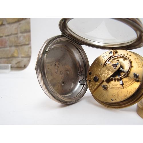 6256 - A Chester Silver pocket watch dated 1857, fusee movement with silver watch chain.  Polished silver d... 