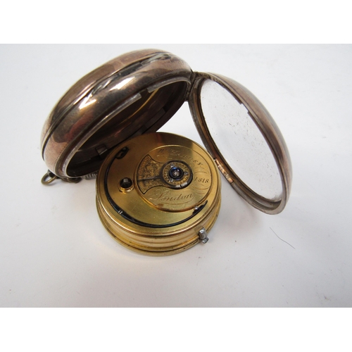 6257 - A London Silver cased pocket watch 1862 with William Harvey London 1818 fusee movement, face a/f