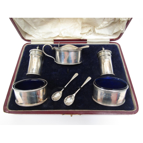 6275 - An associated five piece cruet set, makers marks for Deakin and Francis Ltd and B&Co