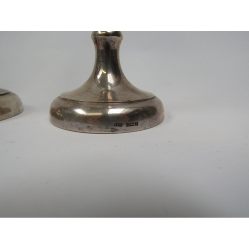 6277 - A pair of Sanders and Mackenzie silver trumpet vases with weighted bases, Birmingham 1958, 23cm tall... 