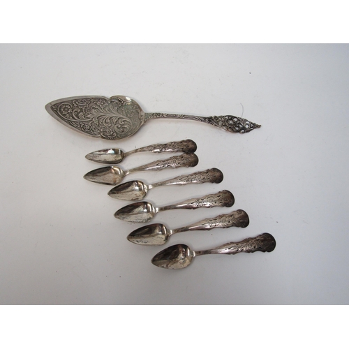 6278 - A Dutch silver pierced  basket with assay mark for the Hague, maker Voorschoten, 14.5cm long, six Du... 