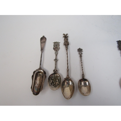 6279 - A selection of Continental white metal souvenir spoons including Windmill terminal and two from Utre... 