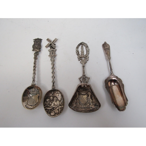 6279 - A selection of Continental white metal souvenir spoons including Windmill terminal and two from Utre... 
