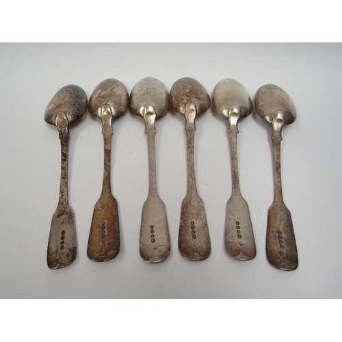 6289 - Six William IV Fiddle pattern silver serving spoons, five by John, Henry & Charles Lias, London 1835... 