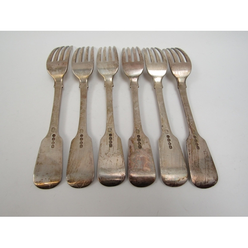 6291 - Six William IV silver Hanoverian terminal large table forks by Jonathan Hayne, London 1832, 19.7cm l... 