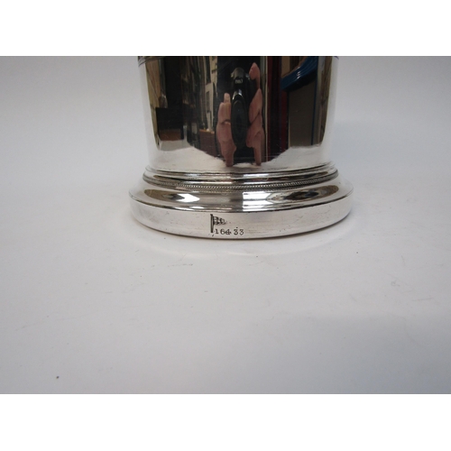 6393 - A silver plated repousse bottle holder with dionysus mask decoration, scrolling vines etc, 19.5cm ta... 