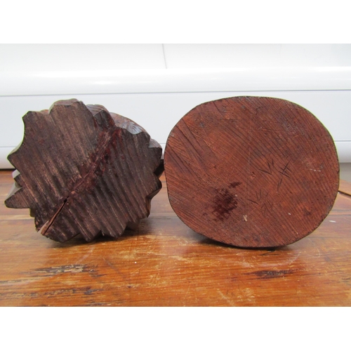 6043 - Eastern carved wood figures, 27cm tall