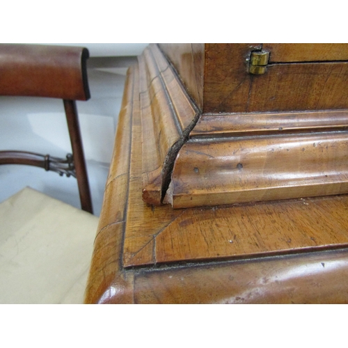 6067 - A William & Mary burr walnut veneered cabinet on chest, ogee pediment over single top drawer. The do... 