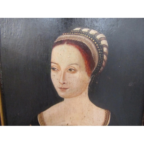 6068 - A portrait of an Elizabethan lady, oil on board, 25cm x 18.5 cm