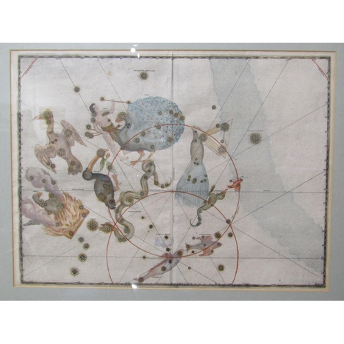 6074 - A 17th/18th Century coloured etching depicting star constellations 