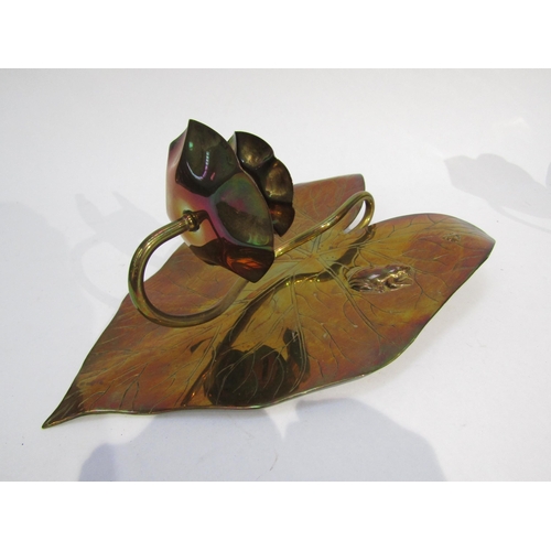 6213 - A pair of Japanese style plated lily pad shaped wall candle sconces, 28cm tall