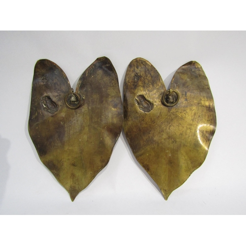 6213 - A pair of Japanese style plated lily pad shaped wall candle sconces, 28cm tall