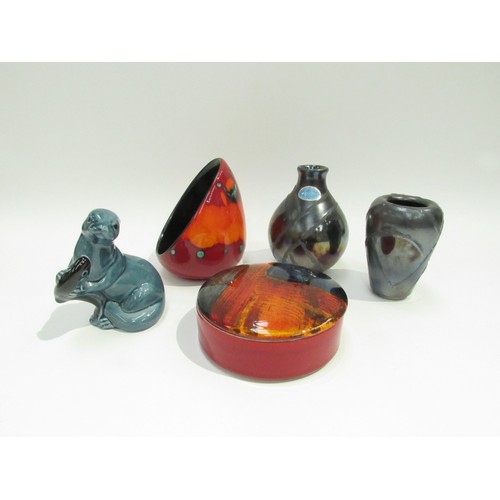 9047 - A collection of Poole Pottery including modern Living glazes - Candle holder, lidded pot, two vases ... 