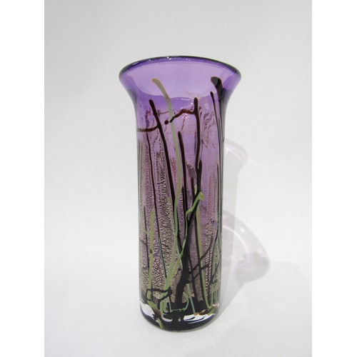 9192 - A late 20th century Stuart Fletcher Topglass Studio vase of cylindrical form with flared lip. Amethy... 