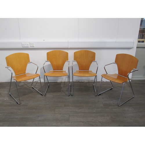 9301 - A set of four Stua 'Egoa' chairs designed by Josep Mora, adjusting laminated ply seats which fold, o... 