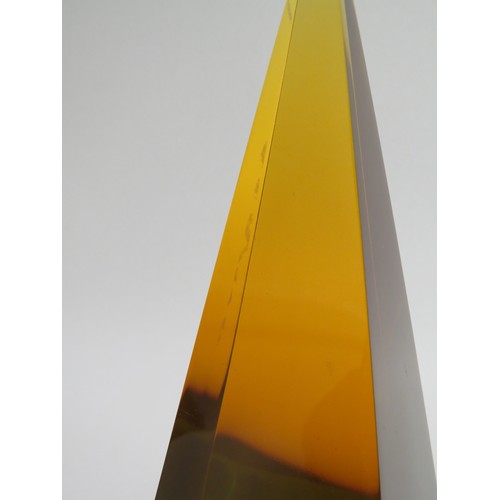 9220 - A Jonathan Adler Lucite obelisk in turquoise, green and orange colours. 26cm high