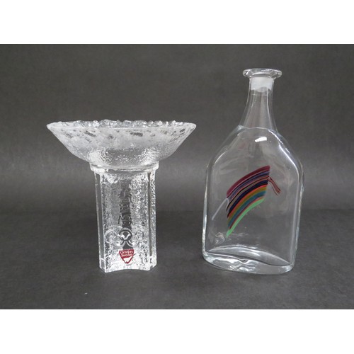 9144 - A Kosta Boda bottle vase in clear glass with multi coloured panel by Bertil Vallien, 17cm high and a... 