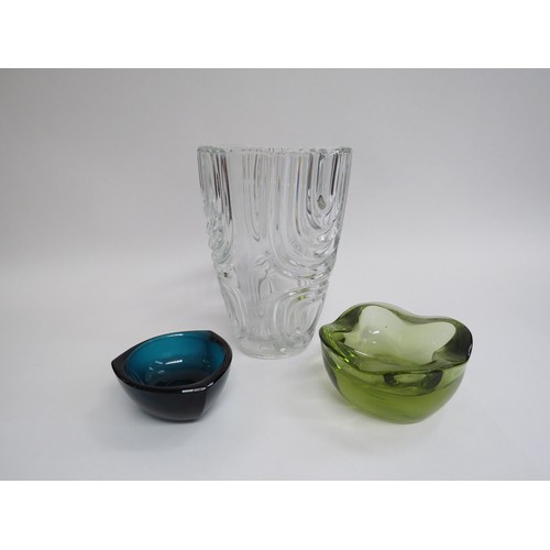 9216 - A Czech clear glass Sklo Union vase by Rudolf Schrotter for Rosice Glassworks. A lime green bowl and... 