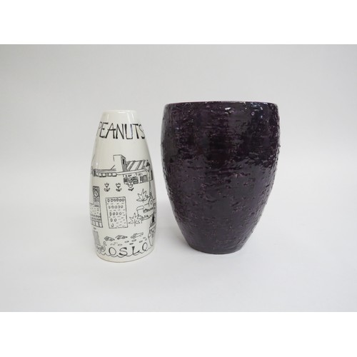 9021 - An Upsala Ekeby Pottery vase with purple textured glaze by Ingrid Atterberg, 14.5cm high. Plus a Sta... 