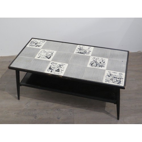 9319 - A 1950's/60's coffee table by Fleet Furniture of Stoke On Trent, black painted frame with inset tile... 