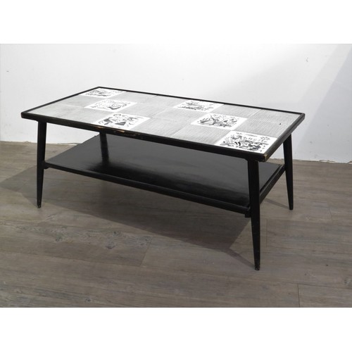 9319 - A 1950's/60's coffee table by Fleet Furniture of Stoke On Trent, black painted frame with inset tile... 