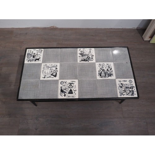 9319 - A 1950's/60's coffee table by Fleet Furniture of Stoke On Trent, black painted frame with inset tile... 