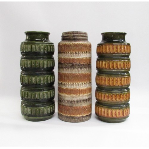 9011 - Three West German Fat Lava vases - two 268-40 in green and tan and 289-41 in brown and tan colours. ... 