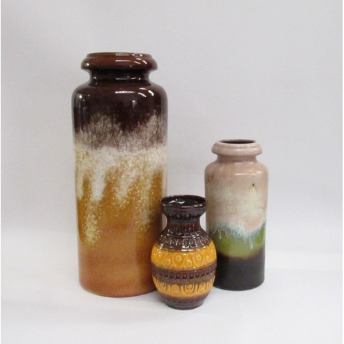 9014 - Three West German Fat Lava vases - Scheurich 207-47 in brown and tan, 517-30 in green and brown and ... 