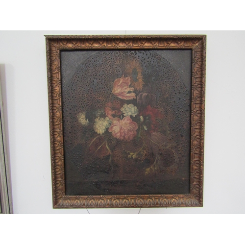 6084 - A Dutch oil on board still-life flowers, allover bubbling to varnish/picture, 44cm x 39cm