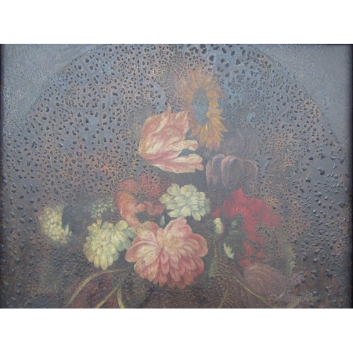 6084 - A Dutch oil on board still-life flowers, allover bubbling to varnish/picture, 44cm x 39cm