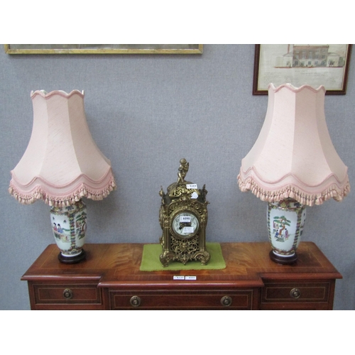 6089 - A pair of modern Oriental vase form table lamps with frilled shades, 64cm tall, Collectors Electrica... 