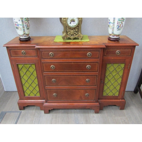 6091 - A modern Regency style diminutive breakfront sideboard with lattice panel doors, 75.5cm x 117cm x 34... 