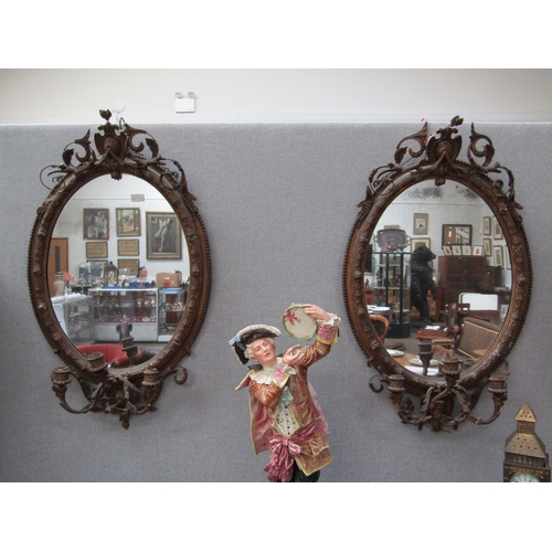 6093 - A pair of 19th Century highly ornate girandole mirrors damage present, 93cm x 56cm