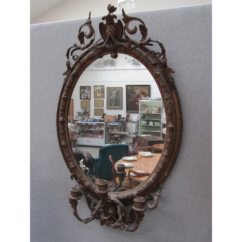 6093 - A pair of 19th Century highly ornate girandole mirrors damage present, 93cm x 56cm