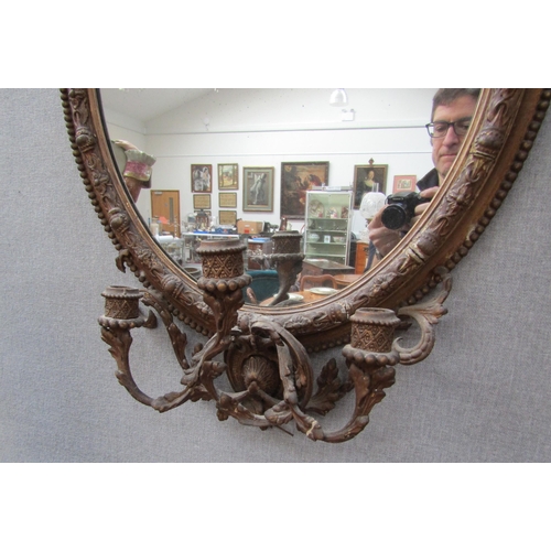 6093 - A pair of 19th Century highly ornate girandole mirrors damage present, 93cm x 56cm
