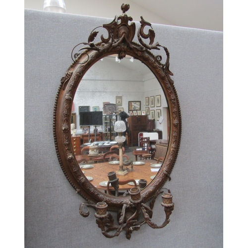6093 - A pair of 19th Century highly ornate girandole mirrors damage present, 93cm x 56cm