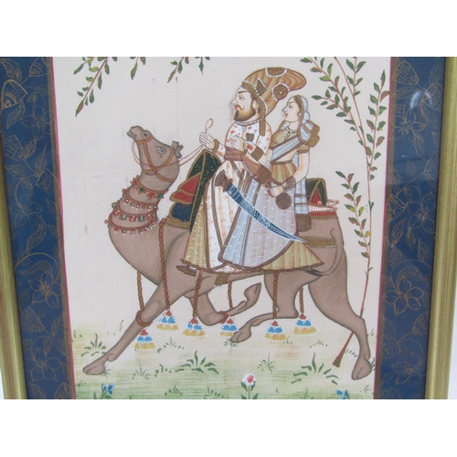 6116 - An indian painting on silk depicting the romantic tale of Dhola and Maru in Rajasthan, 30.5cm x 21cm